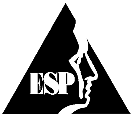 black triangular logo with letters ESP standing for Employee
Safety Process and a profile of a face